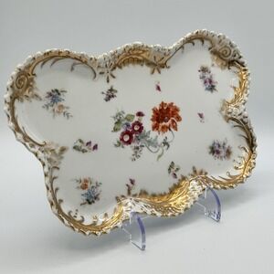 Victoria Carlsbad Austria Porcelain Vanity Trinket Plate Floral Gilt Butterfly